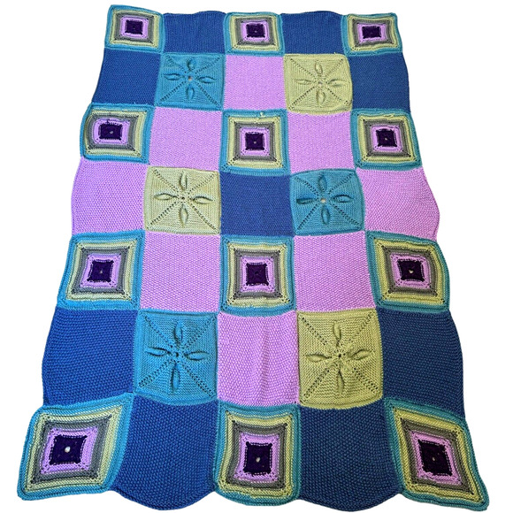 Vintage Mary Maxim Cottagecore 3D Flower Patch Throw Afghan 70"x48" Blue Multi - Picture 6 of 9
